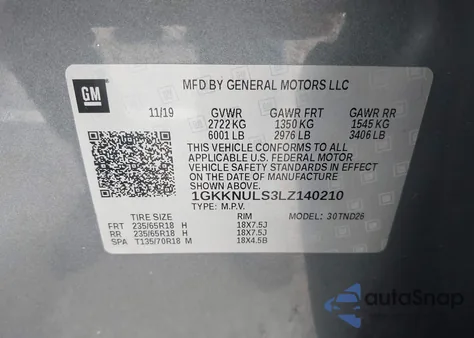 2020 GMC Acadia Awd Slt z USA, uszkodzony, nr VIN 1GKKNULS3LZ140210